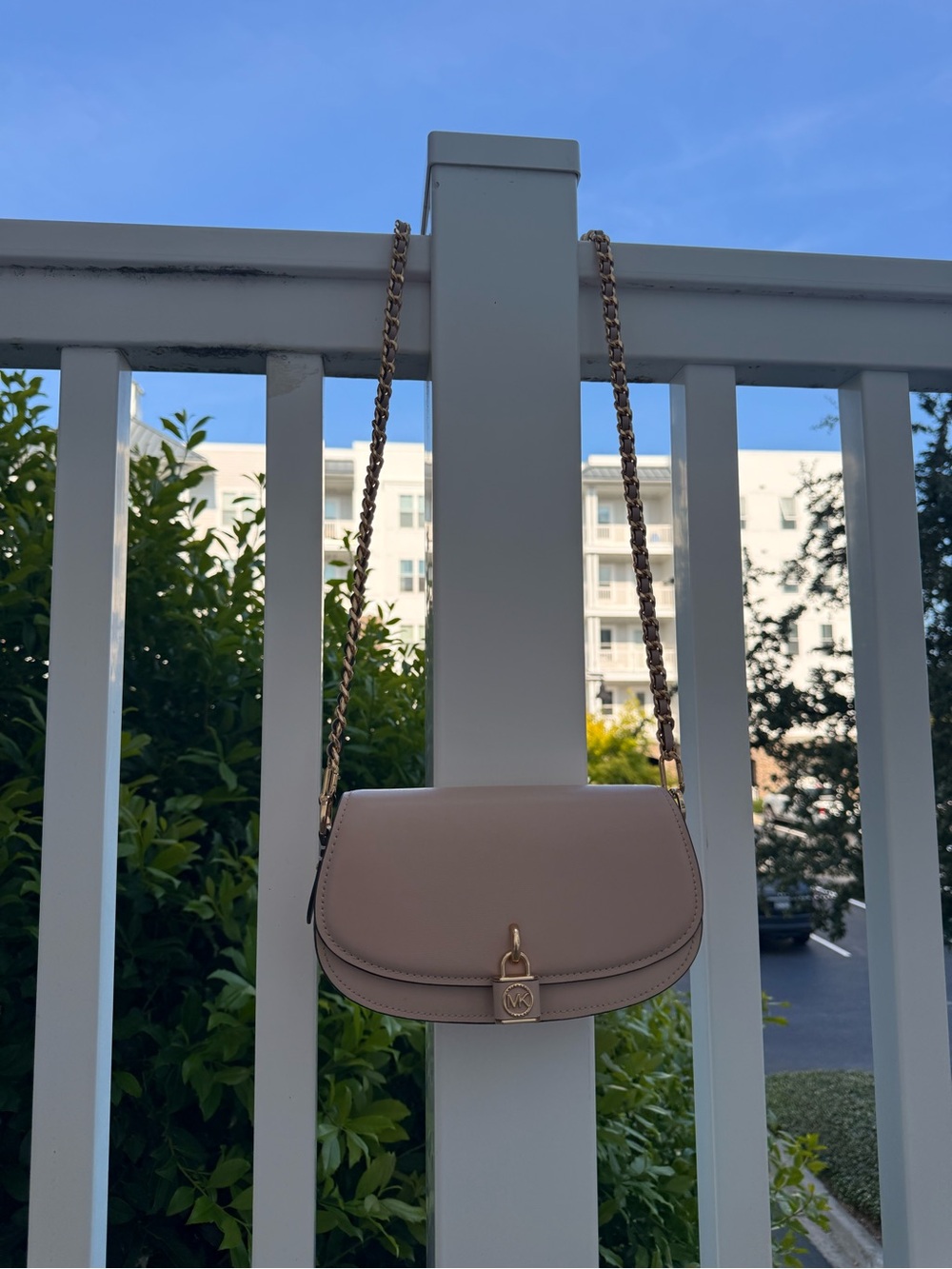 Michael Kors Blush Pink Chain Strap Crossbody Saddle Bag